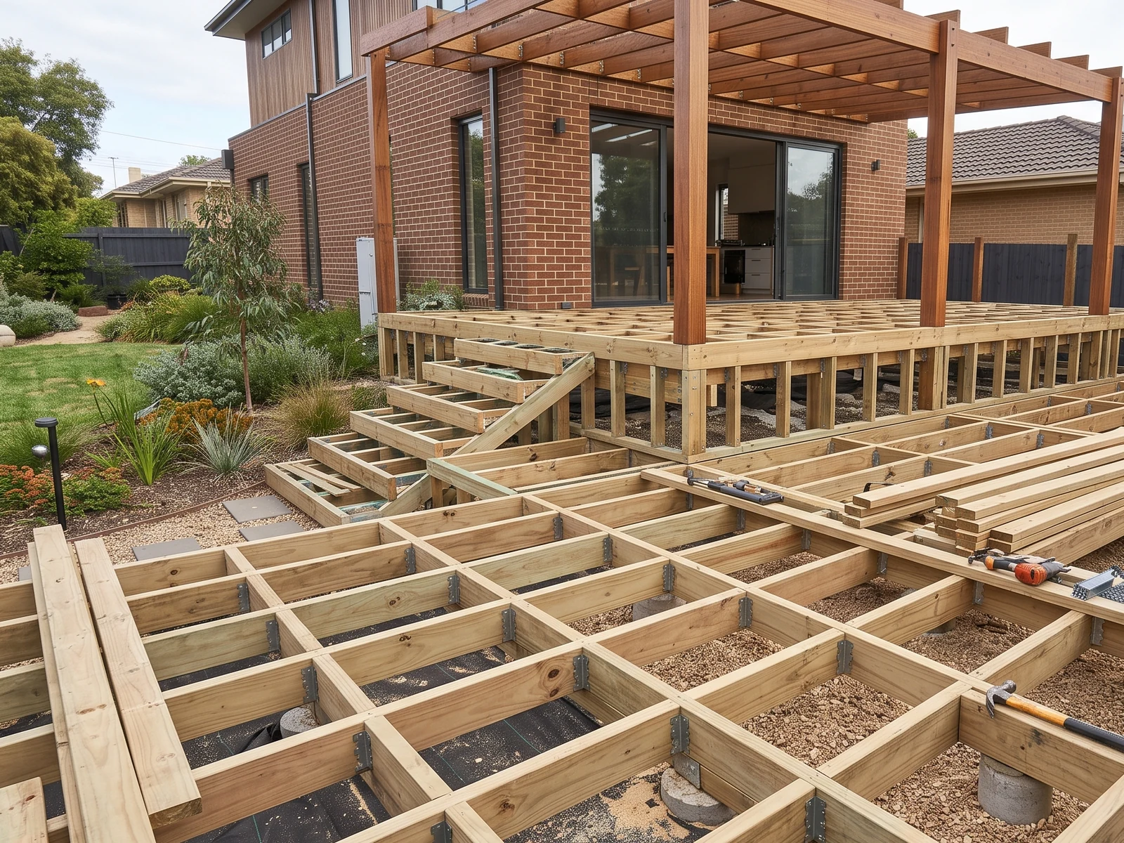 Timber deck off a rear extension, Melbourne